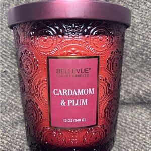 Cardamom & Plum Scented Luxury Candle - Red Etched Glass